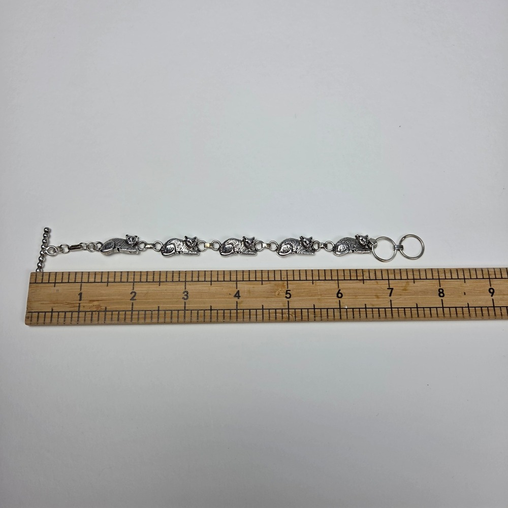 Sterling Silver Sleeping Cat Link Bracelet Signed GS 20g 7.5" Kitty - Picture 5 of 6